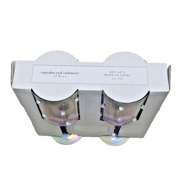 Cupcakes Cashmere Blue Purple Rainbow Iridescent Set of 2 Wine Champagne Glasses - Picture 3 of 5